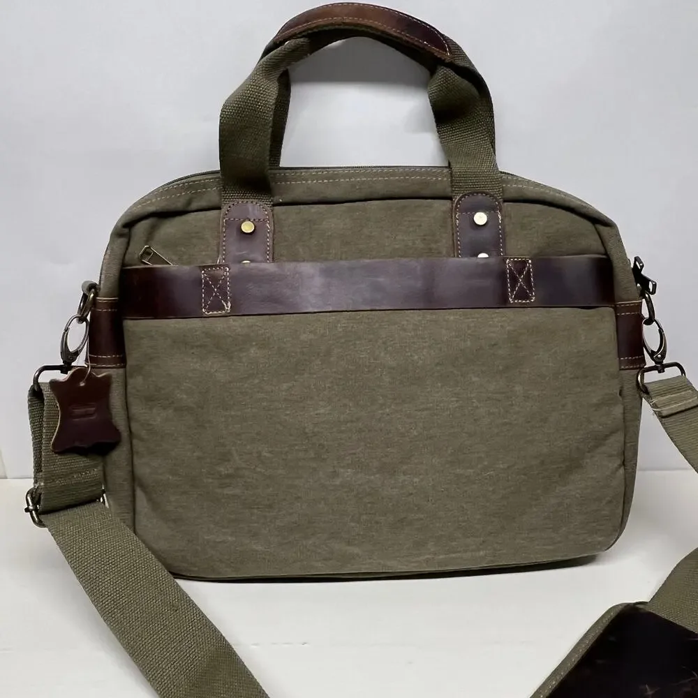 Florsheim Vintage Style Messenger Bag Briefcase Canvas and Leather
